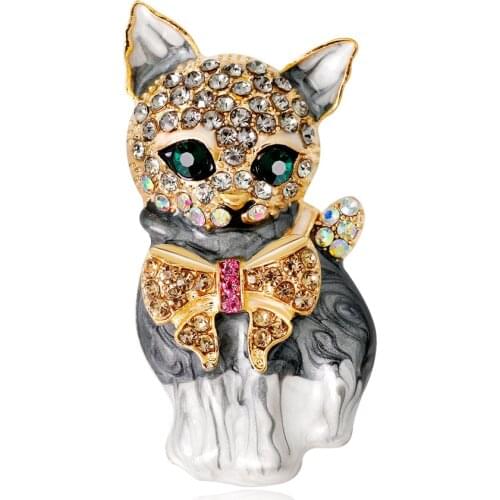 New Enamel Cat Brooches for Women Crystal Fashion Rhinestone Elegant Kitty Brooch Pin Animal Pin Party Gift Clothes Accessories