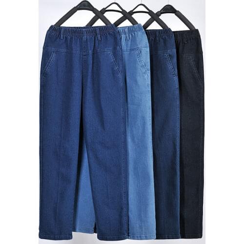 Women 2021 Autumn Winter Middle-aged Thick Warm Trousers Female Elastic Waist Straight Pants Ladies Solid Color Loose Pants Q679