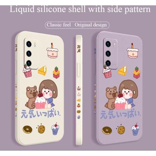 Cherry Cake Phone Case For Huawei P40 P40Lite P30 P20 Mate 40 40Pro 30 20 Pro Lite P Smart 2021 Y7a Liquid Silicone Cover
