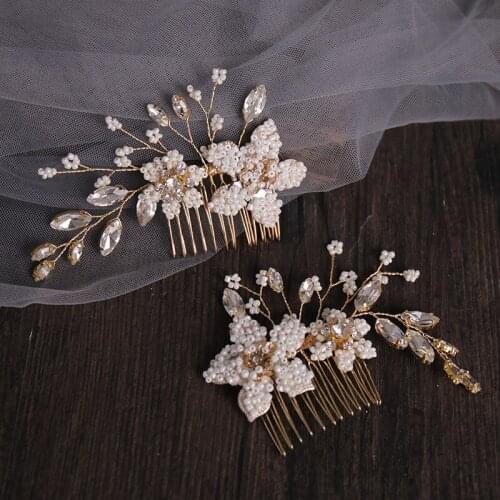 Flower Bride Hair Comb Hair Pins Clips Pearls Hair Jewelry Headpieces Beads Side Combs Bridal Wedding Party Hair Accessories