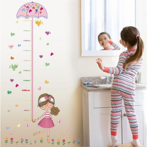 Cartoon Cute Girl Umbrella Measure Height Wall Stickers Decal Kids Rooms adhesive Growth Chart Decor PVC Wallpaper Mural Poster