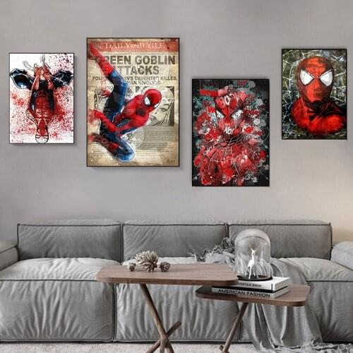 Marvel Comics Graffiti Painted Splashed Watercolor Spiderman Canvas Painting on The Wall Art Picture for Living Room Home Decor