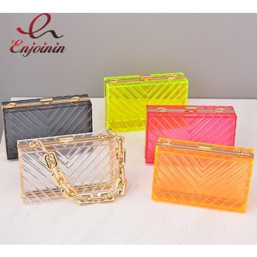 Striped Design Acrylic Box Party Clutch Transparent Big Chain Shoulder Fashion Designer Evening Bag Small Crossbody Bag Wedding
