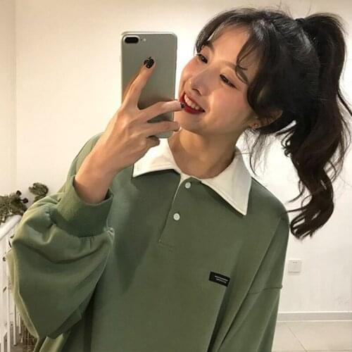 Korea Ulzzang Harajuku autumn kawaii plus size casual female Vintage long sleeve cartoon fun tops Fashion O-neck sweatshirt