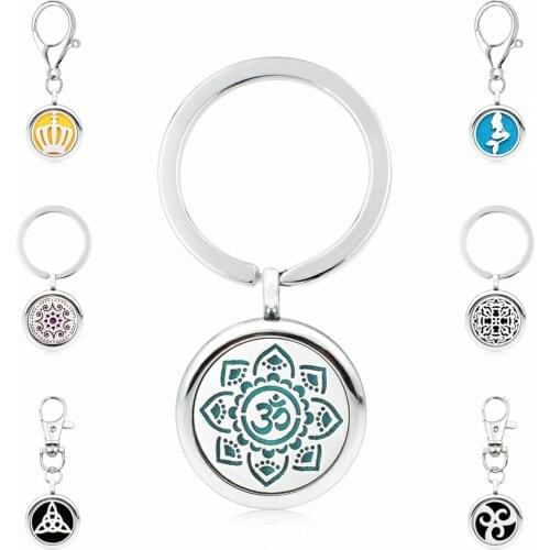 Crown Mermaid 25mm Essential Oil Diffuser Locket Key Chain Fit Car keys Bag Key Ring Pendant Jewelry