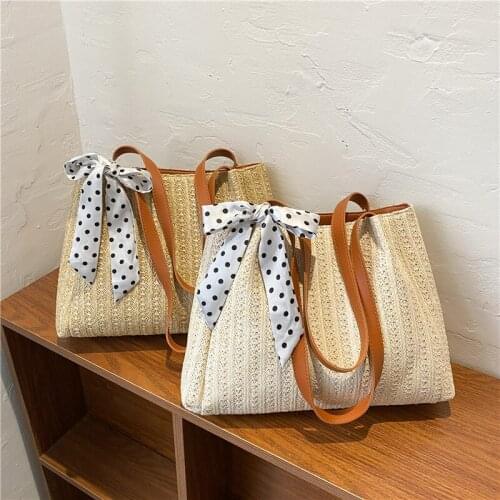 Summer Beach Bag For Women Handmade Bags Weaving Straw Bag Bow Handbags Large Capacity Tote Bag Shoulder Bag Ladies Bohemia