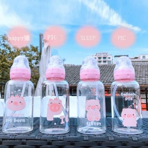 Cute Cartoon Gass Water Bottle Pacifier Straw Cup Suitable for Adult Children Milk Glass Bottle Baby feeding Bottle