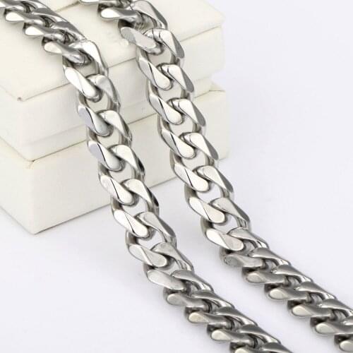 Fashion Mens Necklace 7-40 Inch Chain Miami Curb Cuban 316L Stainless Steel Hip Hop Silver Color 10/12/15mm Wide