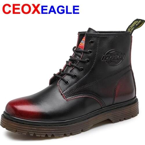 Men Martensboots Boots Genuine Leather Botas Ankle Mujer Casual Drmotorcycle Shoes Warm Fur Winter Zapatos Mujer Yellow Line 46