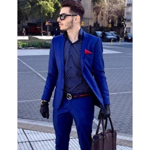 Custom Royal Blue Blazer Men Suits Slim Fit Business Suits Tailored Tuxedo Groomsman Wedding Suits 2 Pieces Terno Masculino (Jac