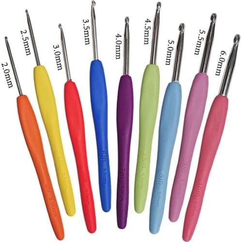 3/6/8/9pcs Crochet Hook Set 2.0-6.0mm Aluminum Ergonomic Crochet Needles with Colorful Soft Rubber Grip Cushioned Needles