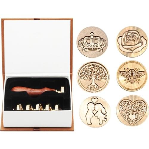 6 pc Seal Stamp Stick Set Replaceable Sealing Wax Diversiform Vintage Signet Stamps for Letter Postage Envelop Invitation A20