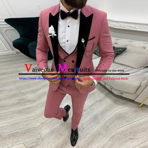 Latest Pink Coat Pant Designs Men Suit Prom Tuxedo Slim Fit 3 Piece Groom Wedding Suits For Men Custom Blazer Terno Masuclino