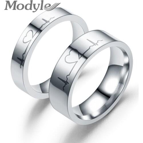 Modyle 2021 New Sliver Color Stainless Steel Heartbeat Electrocardiogram Wedding Rings For Woman