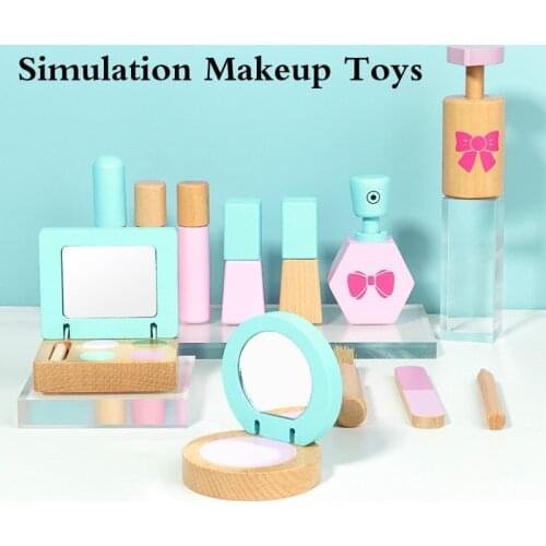 New Product Childrens Wooden Simulation Girl Makeup Cosmetic Bag Princess Play House Dressing and Pretend Makeup Toy