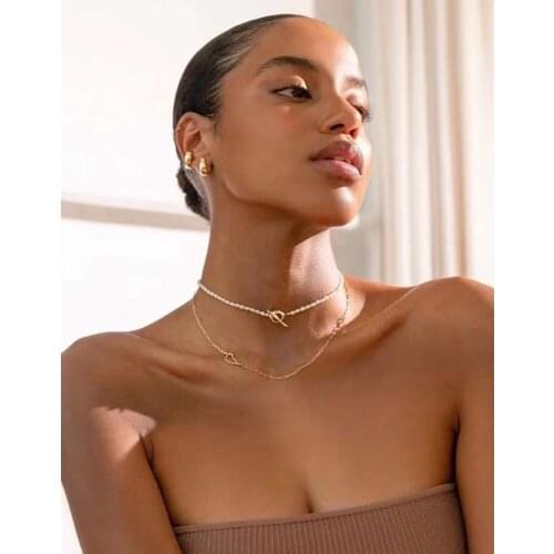 Trendy fashion jewelry for women natural pearl 2 color locker choker necklace
