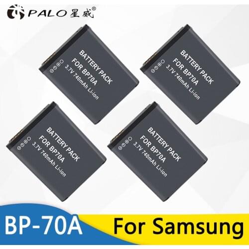 Palo 4pcs BP70A 70A 740mAh BP-70A Li-ion Camera Battery For SAMSUNG ES65 ES70 ES67 ES71 ES73 ES74 ES75 ES80 MV800 TL105 TL110