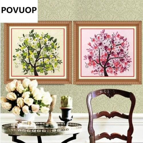 POVUOP Ribbon embroidery 55X55CM new arrival 3d print cross stitch paintings three-dimensional embroidery new arrival