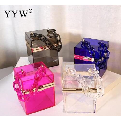 Nordic Style New Transparent Acrylic Square Box Bag Chain Bag Box Bag Cosmetic Bag Female Bag Custom Evening Handbag For Woman