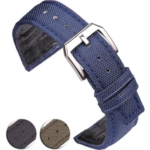 Nylon + Genuine Leather Watchbands Belt Black Green Watc Band Strap With Steel Buckle For Iwc 20mm 21mm 22mm