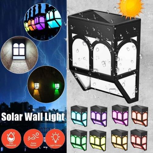 Solar Powered Wall Mount LED Light Outdoor Garden Path Landscape Fence Yard Lamp white/warm white light+RGB light