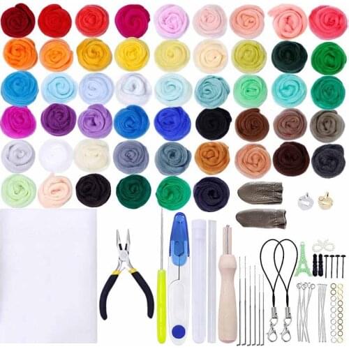 Needle Felting Starter Kit- 50 Colors Wool Roving -Wool Felt Tools with Foam Mat, Felted Gift Fibre Yarn Needle Felting Supplies