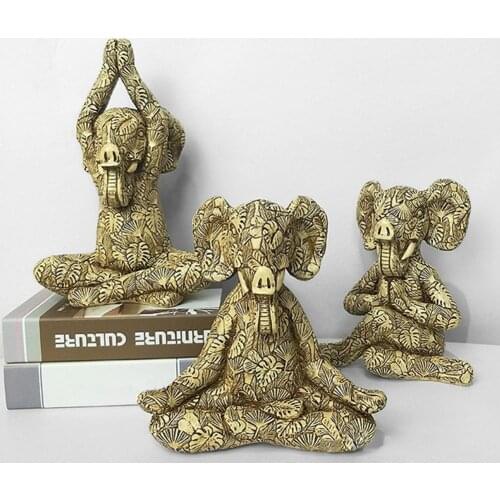 Doing Yoga Elephant Statue Room Decor Animal Resin Sculpture Yoga Animal Decoration Porch Desktop Zen Meditation Resin Crafts
