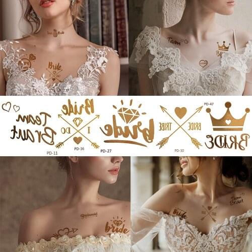 10pcs Bachelorette Parties Temporary Tattoos Fake Arrow Crown Heart Tattoo Golden Bride Bridesmaid Team Accessories Tatoos Metal