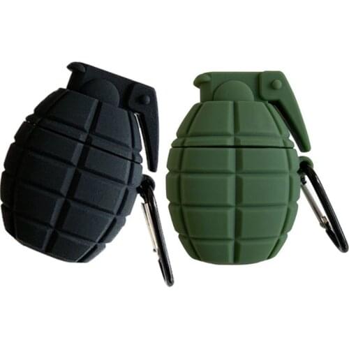 Unique Grenade Pattern Protective Cover Shockproof Soft Silicone Case Skin with Carabiner for Airpods 1/2 Charging Box Accessori