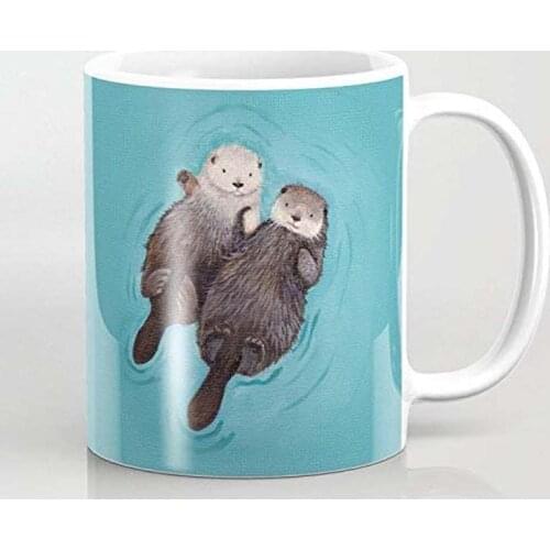 Otter Romantic - Otters Holding Hands Personalized Ceramic Coffee Mug White - Funny Wine Mug - 11OZ Coffee Mug - Perfect for We