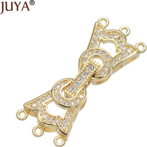 High Quality Copper Micro Pave CZ Rhinestone Connectors Clasps for 3 layers pearls/beaded chains Jewellery Findings & Component