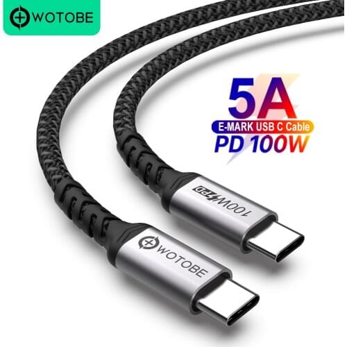 WOTOBE USB C Cable 100W Type-C 5A E-Mark super Fast Charging 2.0 Nylon Braided Cord for MacBook iPad xiaomi mobile phone cable