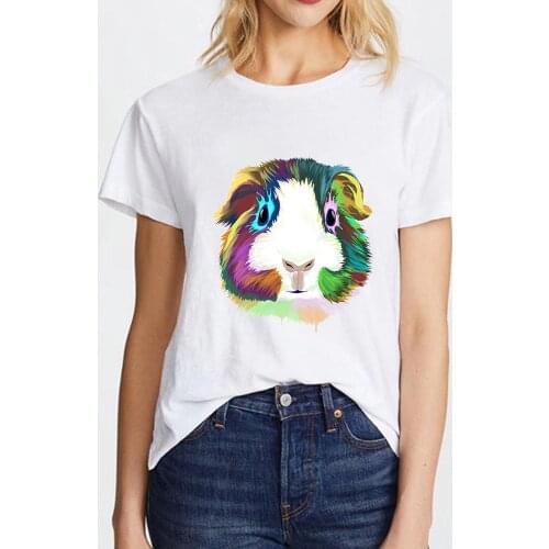 Casual Cartoon Print T-shirt Kawaii Funny Guinea Pig T Shirt Women Harajuku Tees Fashion Tshirt Summer Simple Short Sleeve Tops