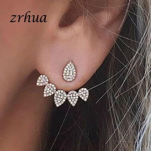 ZRHUA 2018 Crystal Flower Stud Earrings For Women Fashion Cubic Zirconia Jewelry Gold Sliver Simple Design Rhinestones Brincos