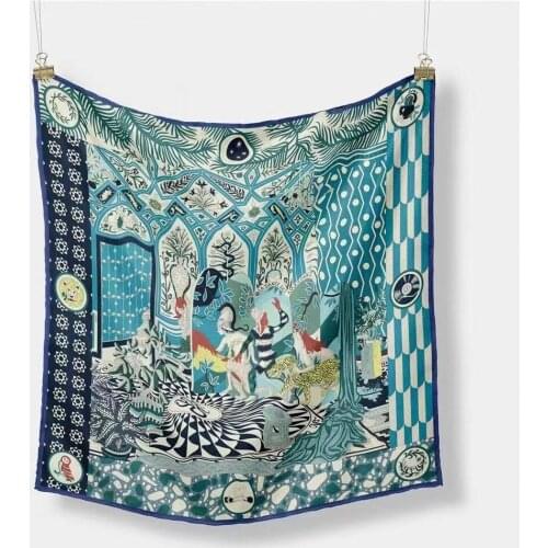 53cm Fashion Square Scarf Women Jungle Tribe Print Silk Twill Small Hijab Office Lady Hair Neck Headband Decoration Accessories