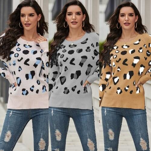 Sweater Women Pullover 2021 Leopard Print Pullover Knitted Sweater womens New Warm Sweaters Dropshipping SJ3204