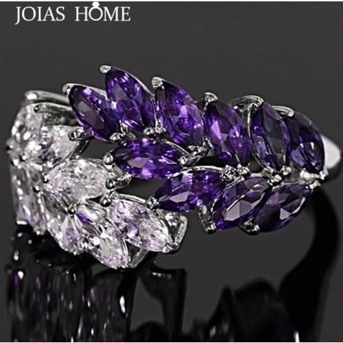 JoiasHome Delicate Silver 925 Jewelry Gemstone Ring for Women Amethyst Zircon Trendy Ladys Fighter Ornament Anniversary Party