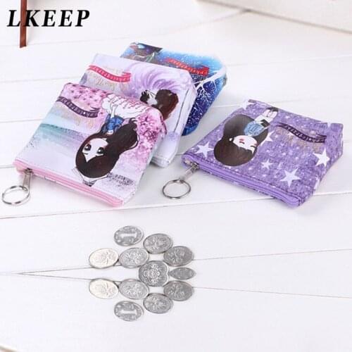 1PC PU Leather Purse Card Key Mini Purse Pouch Cartoon Pattern Bag Small Zipper Coin Purse Card Holder Wallet
