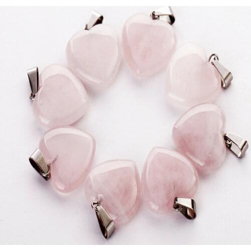1pcs Rose Quartz Natural Stone Crystal Heart Necklace Pendant for Jewelry Making