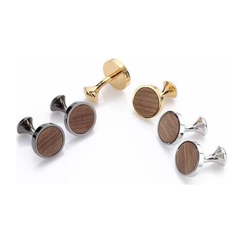 10pairs/lot Elegant Round Wood Cufflinks Natural Wood Inlayed Cuff Links Cuff Buttons Mens Gift Fashion Jewelry Wholesale