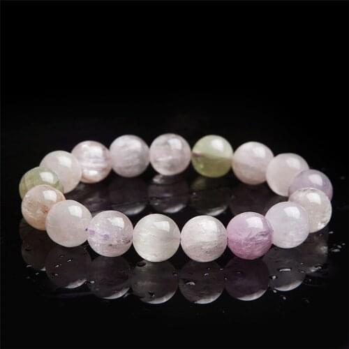 13mm Natural Genuine Kunzite Gems Stone Crystal Bracelets For Women Charm Stretch Clear Round Bead Bracelet Just One