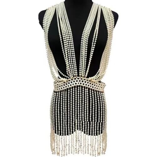 Trendy design Pearl shoulder chain big size necklace pearl-body-chain for women jewelry wedding dress accessories