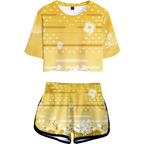 Demon Slayer Kimetsu no Yaiba Agatsuma Zenitsu Sexy Crop Top T-shirt Shorts Two Piece Sets Summer clothes Cosplay Costume