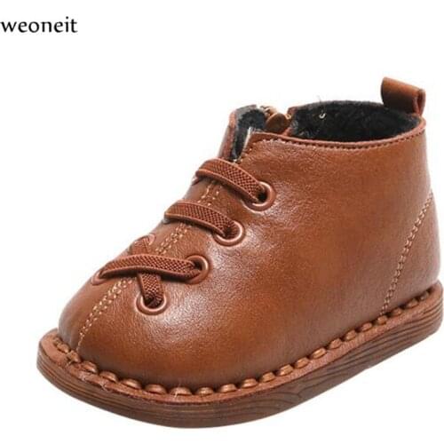 Weoneit Winter Baby Toddler Boys Girls Flats Little Kids PU Leather 0-3Y Flats Children Black Brown Red Kids Shoe CN 15-25