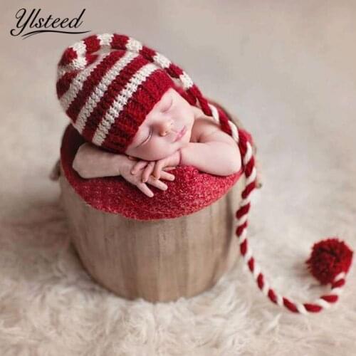 Baby knitting Long Tails Christmas Hat Newborn Photography Props Red White Stripe Crochet Baby Hats Baby Props For Photography