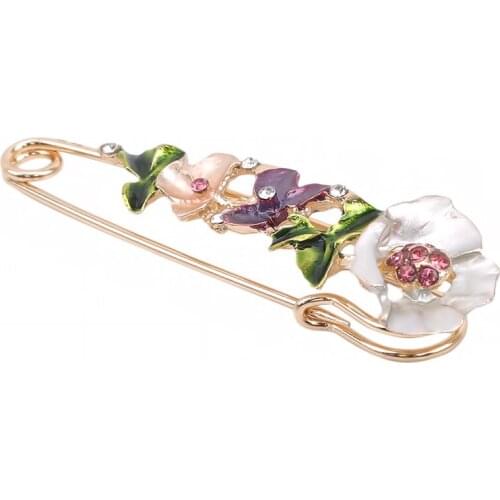 Elegant Pin Rhinestone Jewelry Flower Enamel Brooch Women Cardigan Scarf Dress Clothes Lapel Pin Accessories