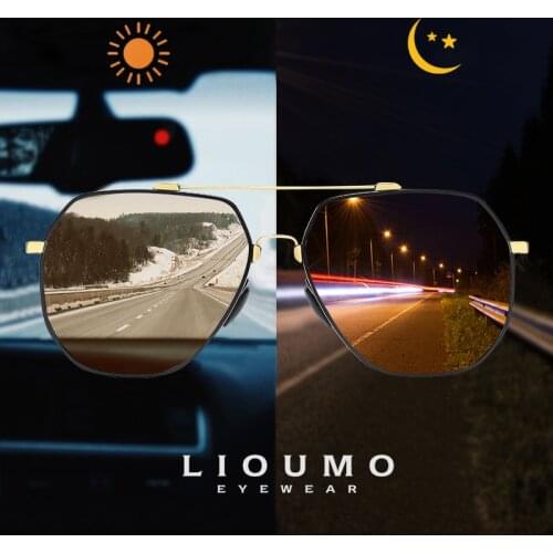 LIOUMO Design Fashion Polygon Sunglasses Men Photochromic Polarized Driving Glasses Women Anti-Glare Eyewear gafas de sol hombre