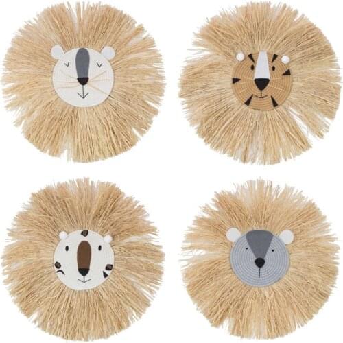 Cartoon Lion Hanging Decorations Handmade Cotton Thread Weaving Animal Head Ornament Kids Room Wall Home Accessory