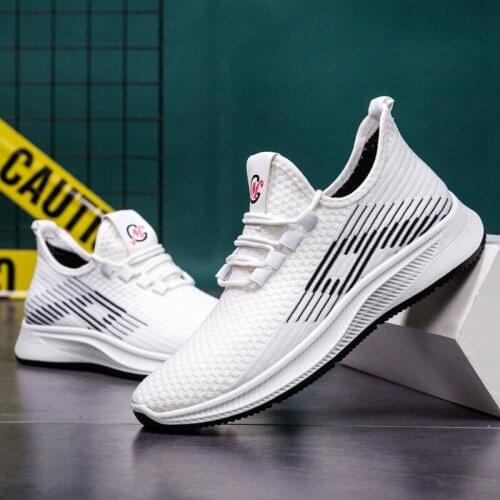 Mens sports shoes breathable flying woven running shoes outdoor running sports fashion comfortable leisure fitness shoes