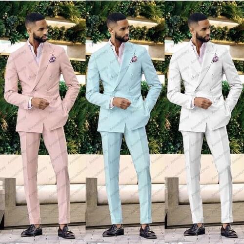 2021 Fashion Pink 2 Piece ( Coat+Pants) Terno Masculino Groom Wear Tuxedos For Wedding Chic Streetwear Outwear